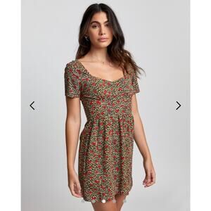 NWT RVCA Fenced Dress Leopard Print Rose Short Sleeve Mini Dress Size Small